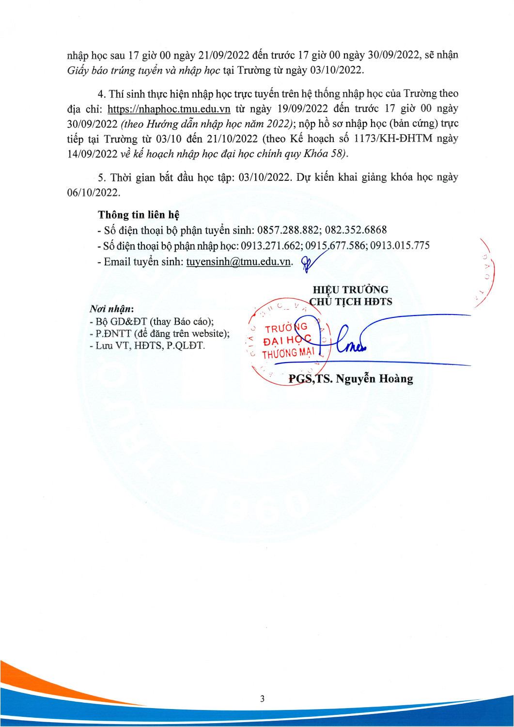 Th&ocirc;ng b&aacute;o điểm chuẩn tr&uacute;ng tuyển ĐHCQ 2022, theo PT x&eacute;t KQT THPT CTĐT chuẩn New Page 3